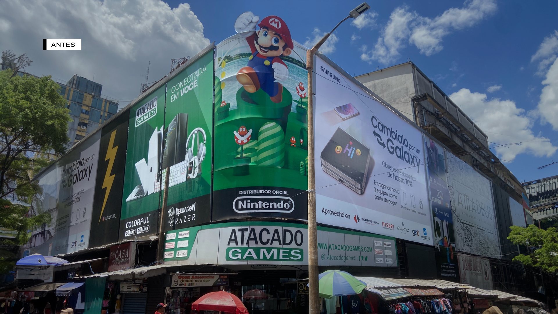 Before: building with the Atacado Games sign